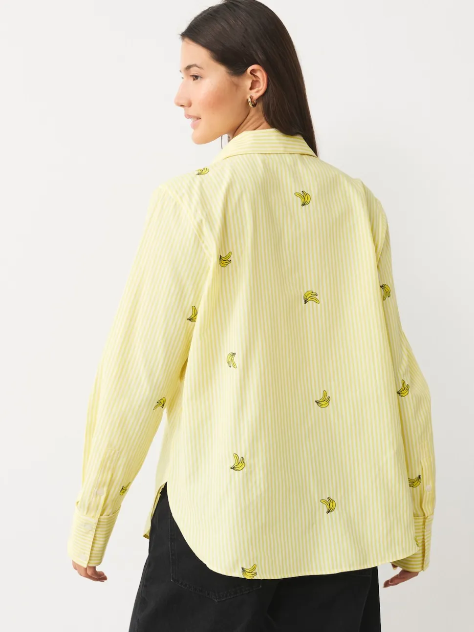 Yellow/White Stripe Banana Embroidered Long Sleeve Shirt