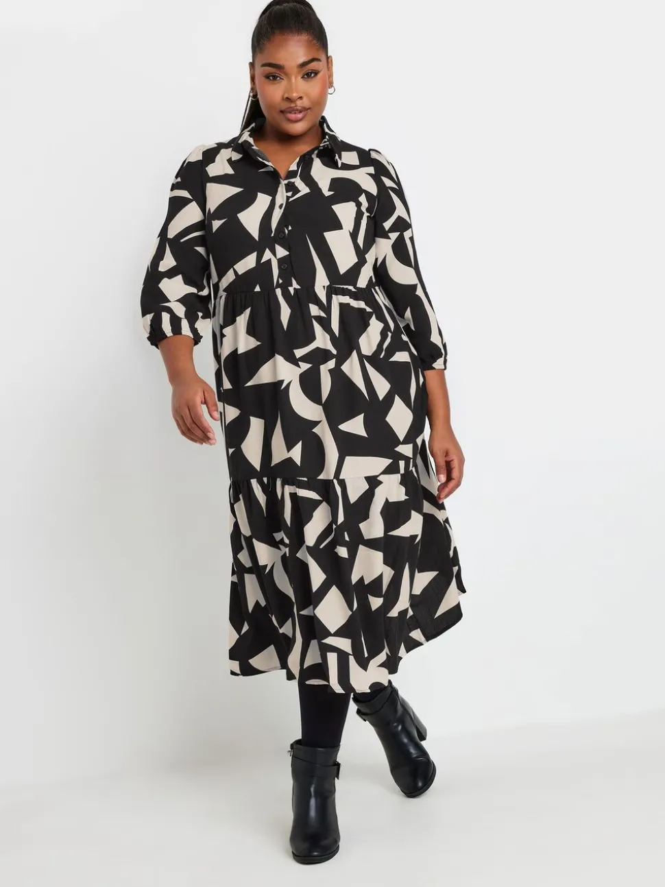 Yours Curve Black 3/4 Sleeve Shirt Dress