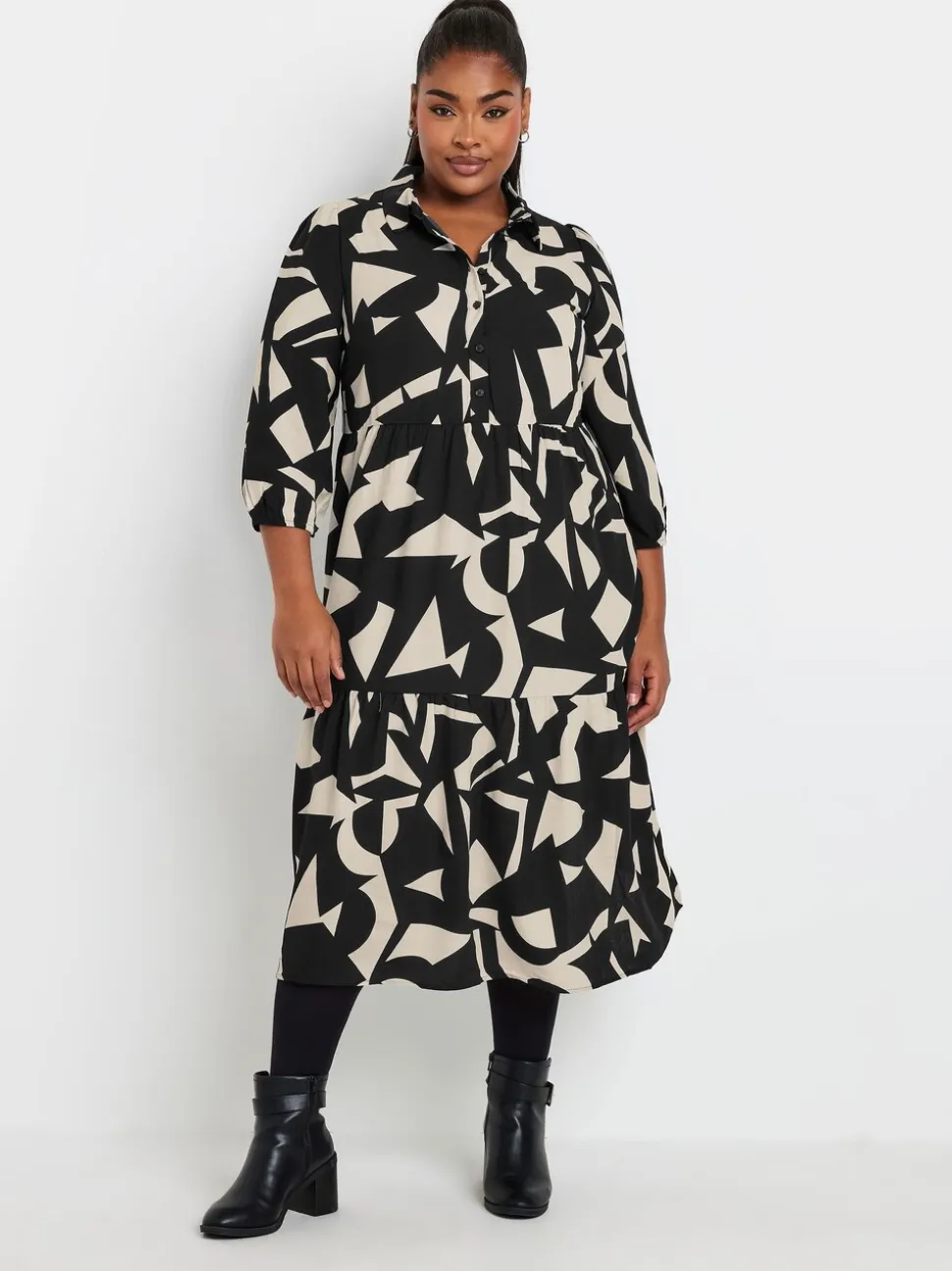 Yours Curve Black 3/4 Sleeve Shirt Dress