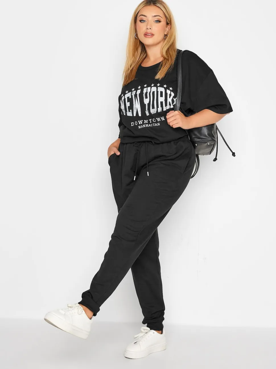 Yours Curve Black Basic Cuffed Joggers