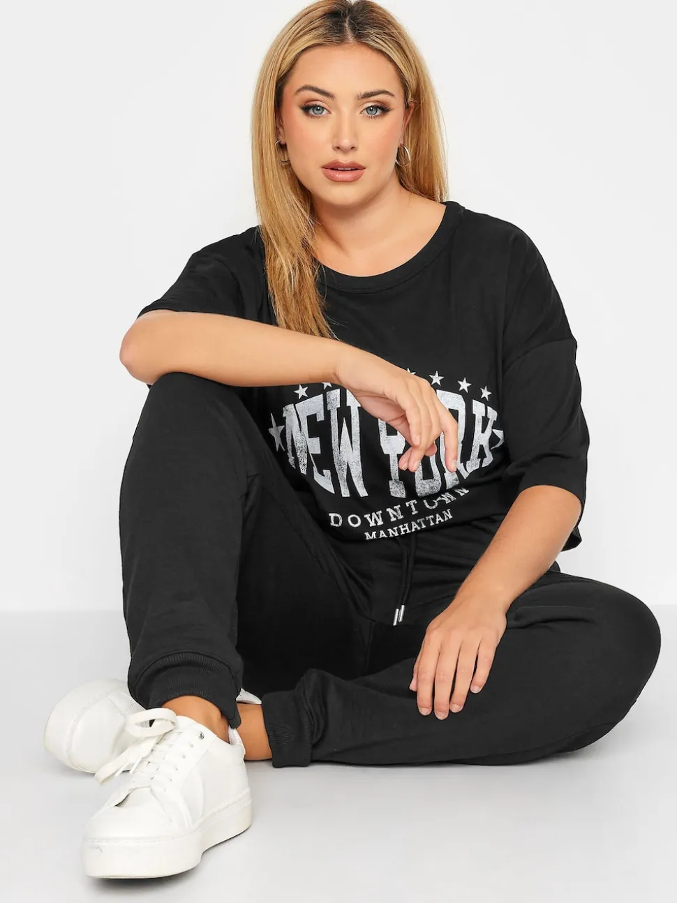Yours Curve Black Basic Cuffed Joggers
