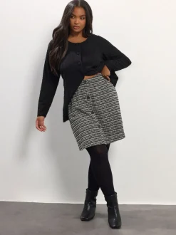 Yours Curve Black Boucle A Line Button Skirt