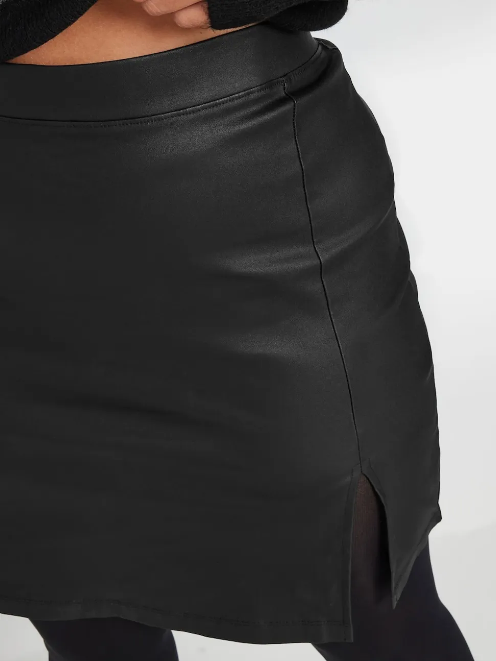 Yours Curve Black Coated Slit Mini Skirt