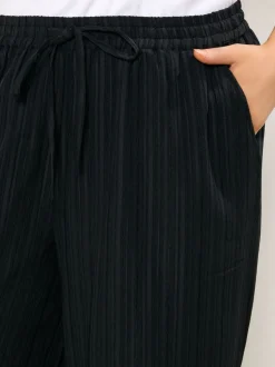Yours Curve Black Crinkle Wide Leg Trousers