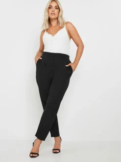Yours Curve Black Darted Waist Tapered Trousers