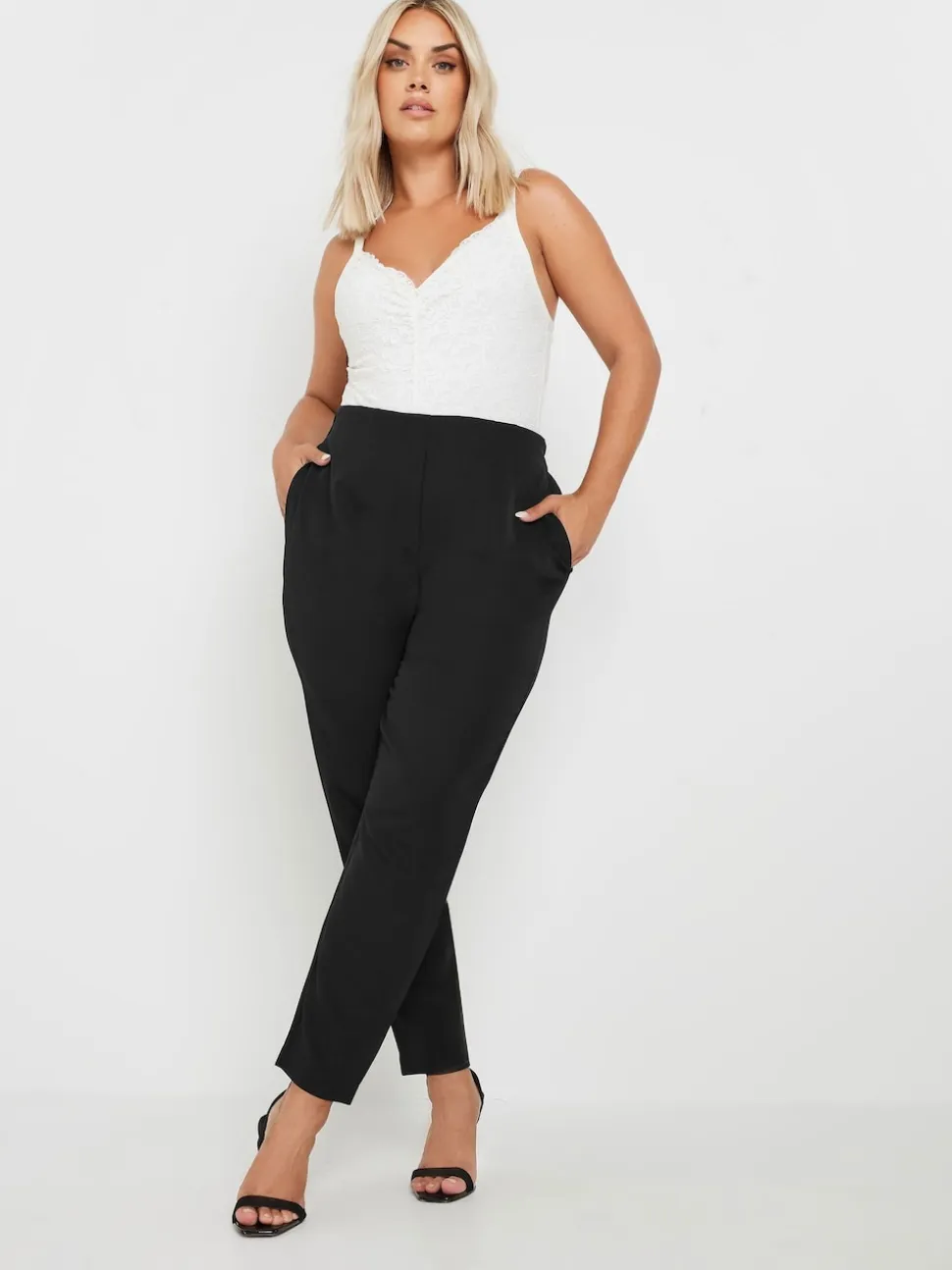 Yours Curve Black Darted Waist Tapered Trousers