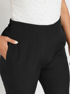 Yours Curve Black Darted Waist Tapered Trousers