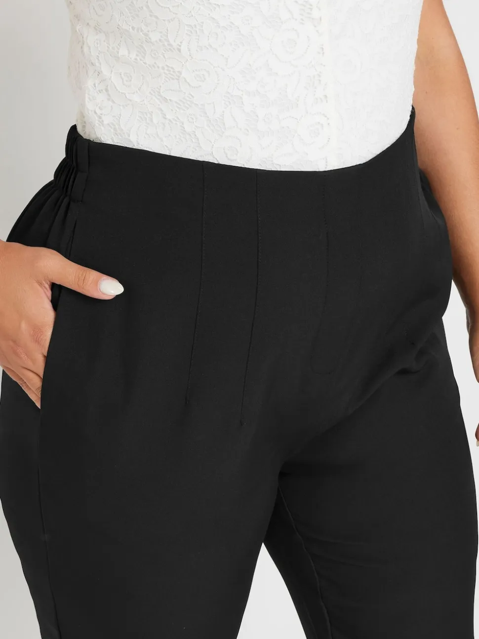Yours Curve Black Darted Waist Tapered Trousers