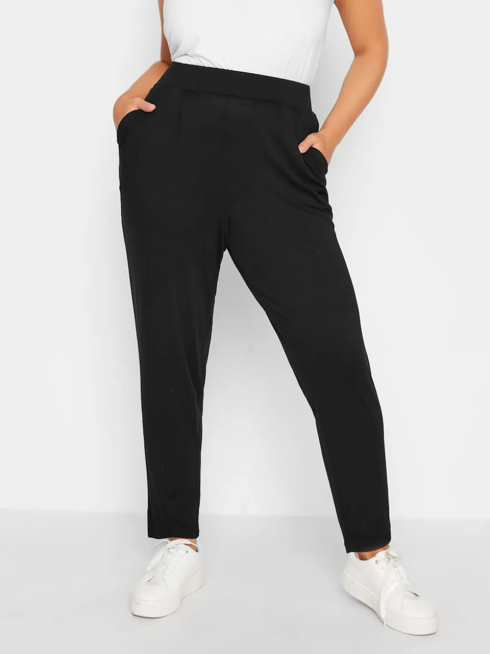 Yours Curve Black Double Pleat Stretch Jersey Joggers