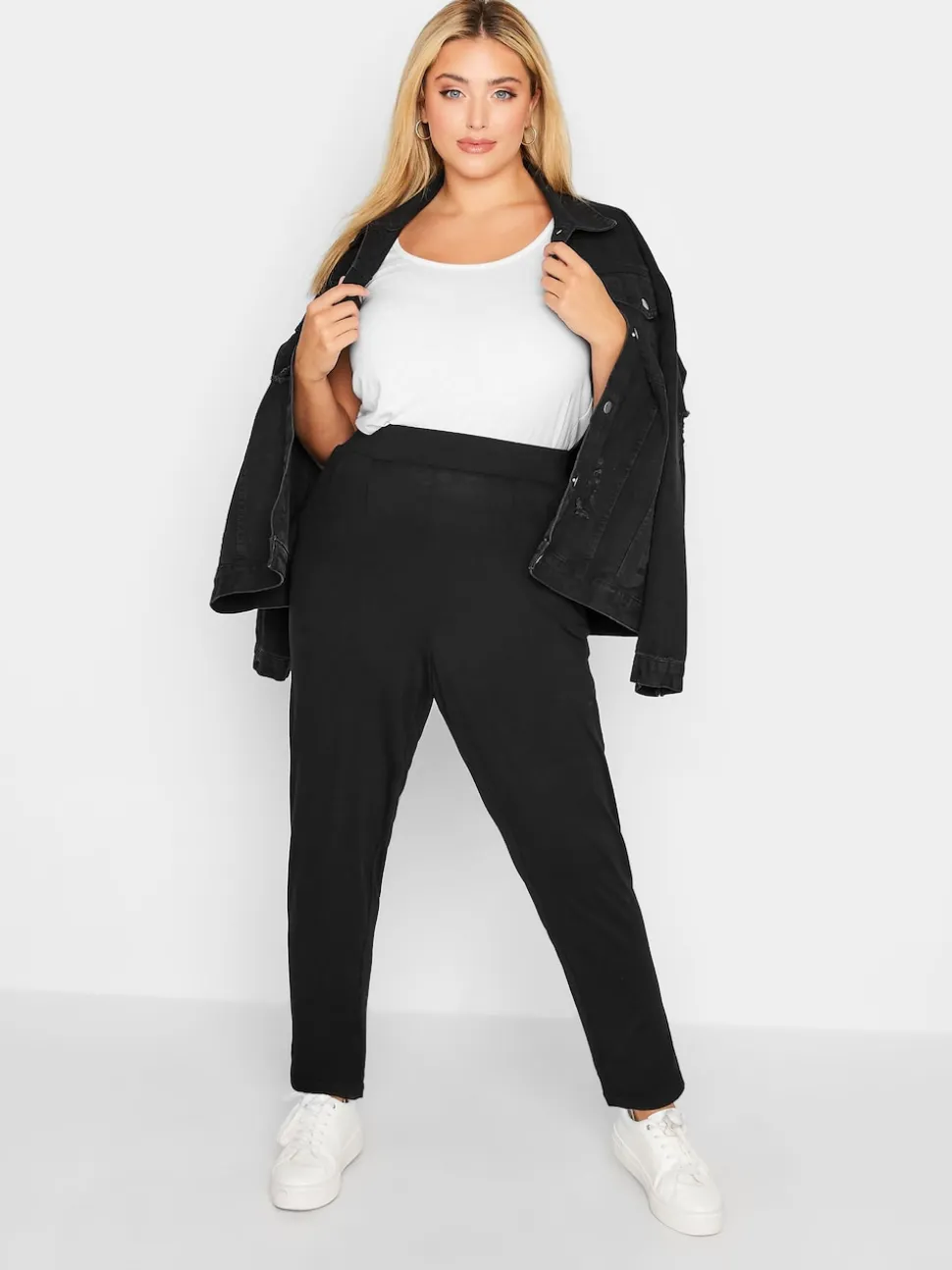 Yours Curve Black Double Pleat Stretch Jersey Joggers