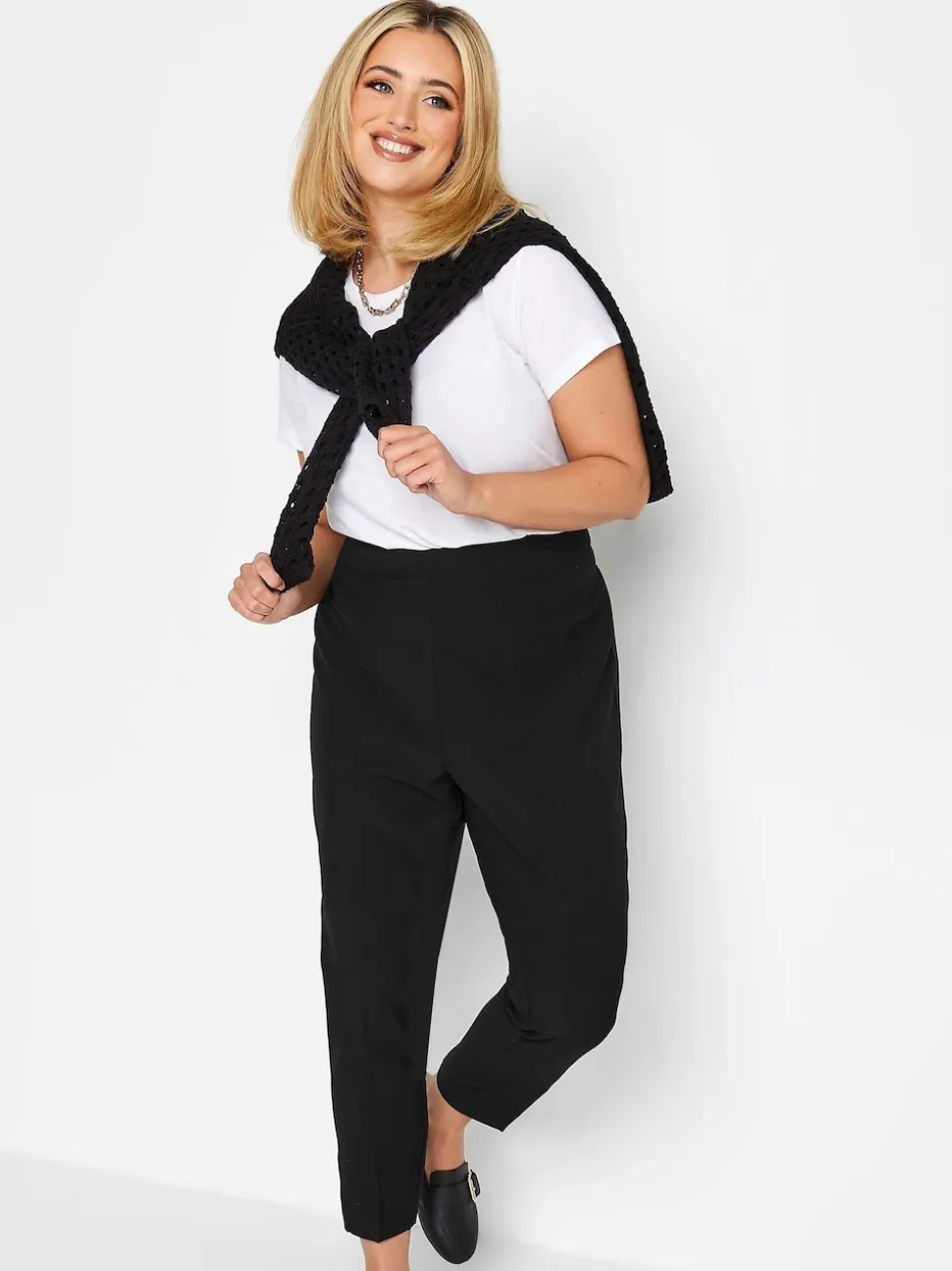 Yours Curve Black Elasticated Tapered Stretch Trousers