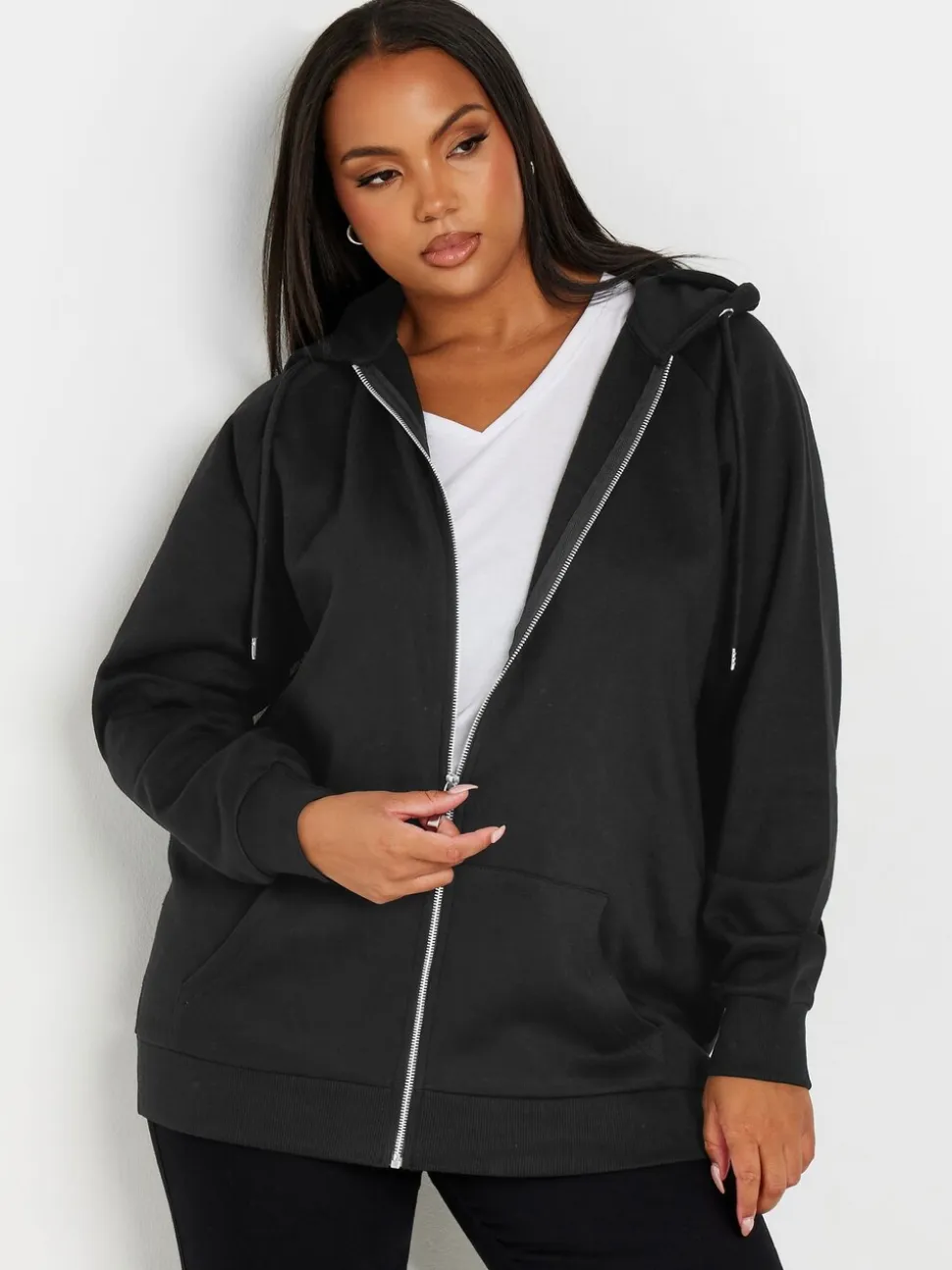 Yours Curve Black Essential Zip Through Hoodie
