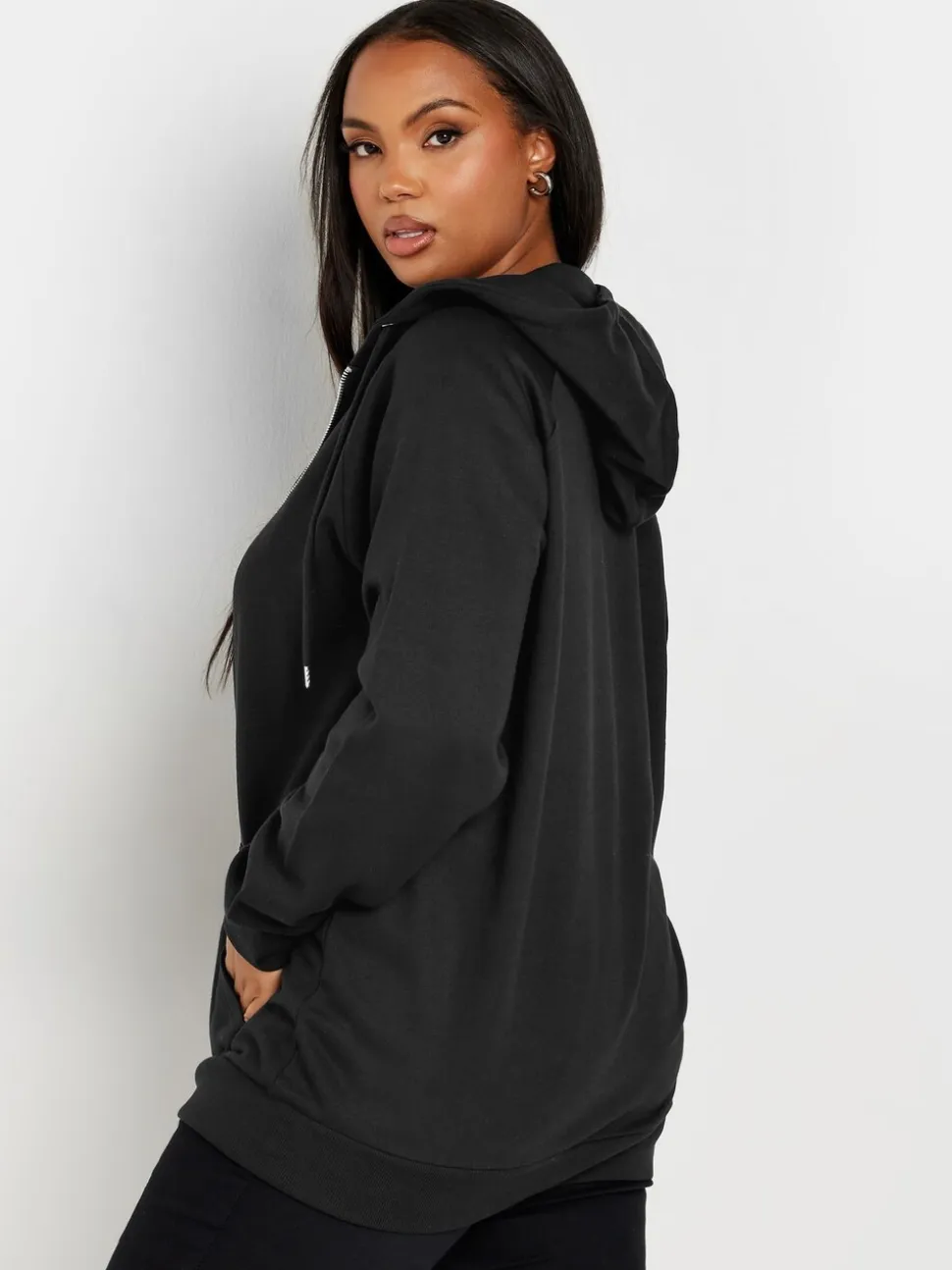 Yours Curve Black Essential Zip Through Hoodie