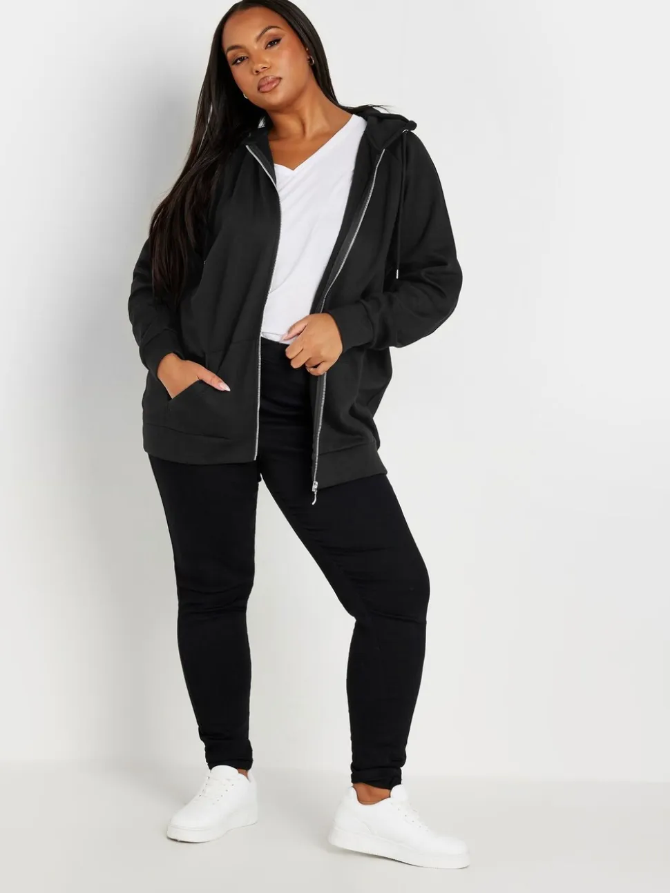 Yours Curve Black Essential Zip Through Hoodie