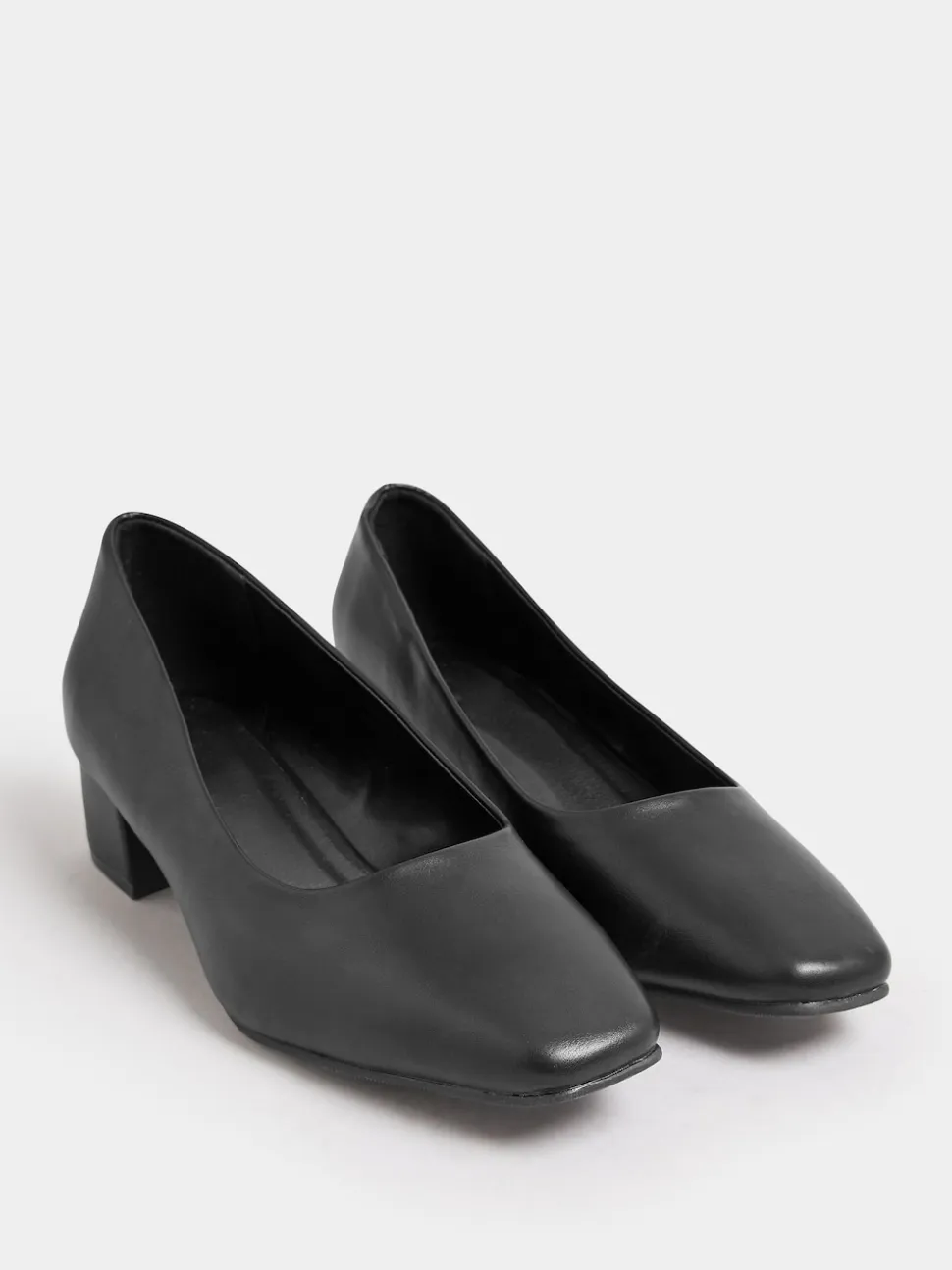 Yours Curve Black Extra Wide Fit Faux Leather Block Heel Court Shoes In Extra Wide EEE Fit