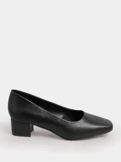 Yours Curve Black Extra Wide Fit Faux Leather Block Heel Court Shoes In Extra Wide EEE Fit