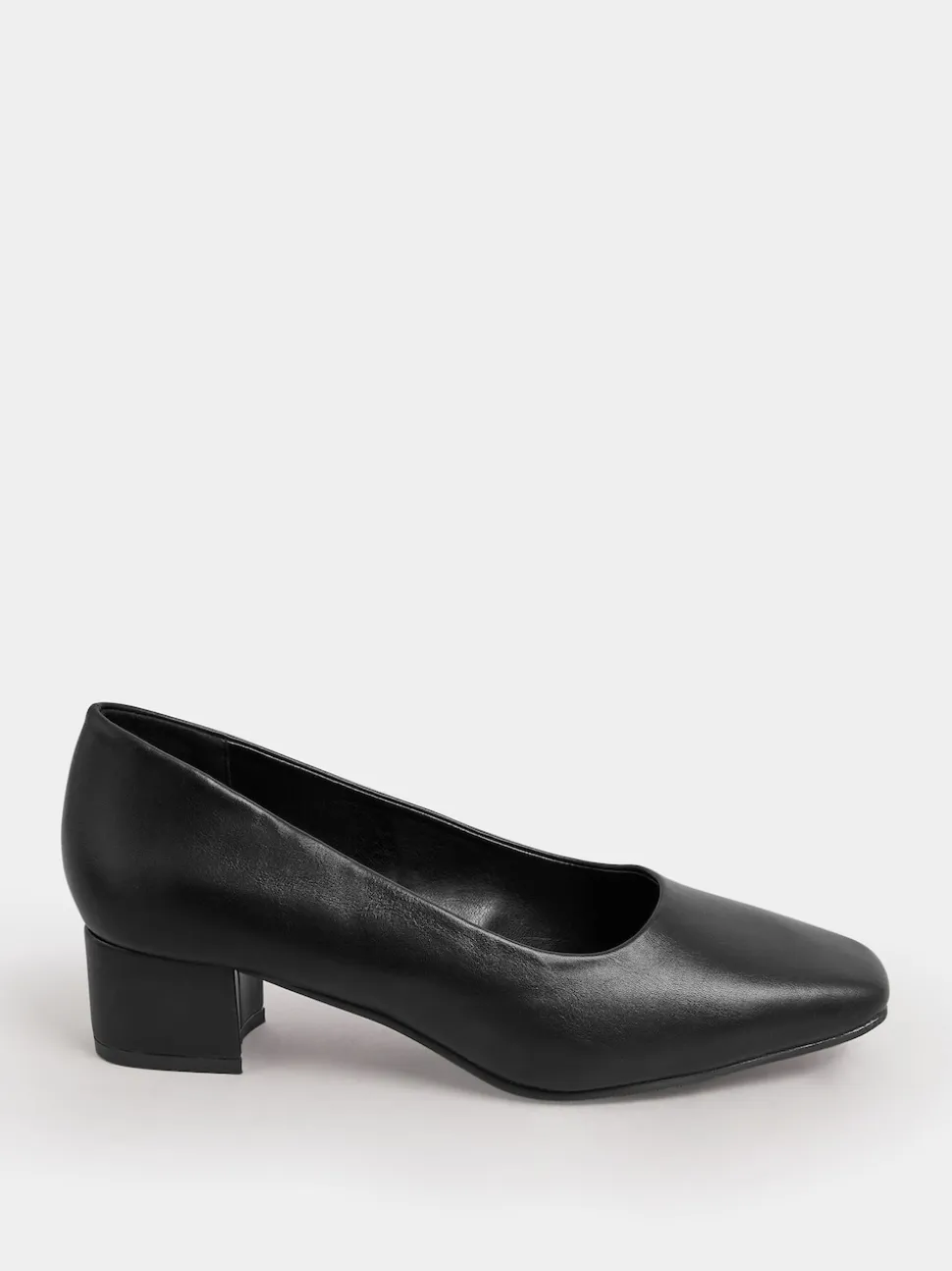 Yours Curve Black Extra Wide Fit Faux Leather Block Heel Court Shoes In Extra Wide EEE Fit