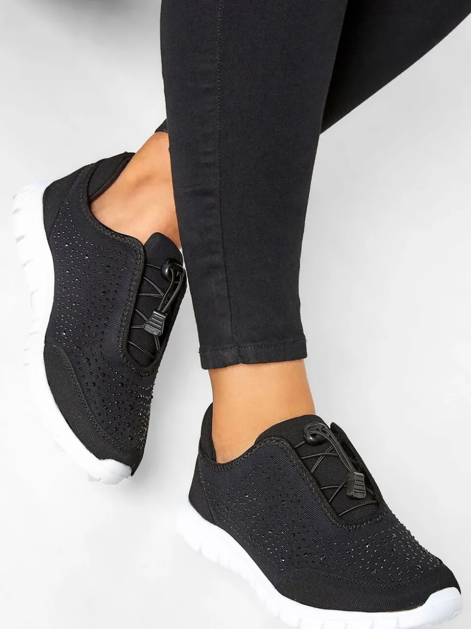 Yours Curve Black Extra Wide Fit Titania Gem Trainers