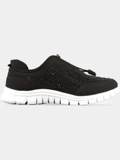 Yours Curve Black Extra Wide Fit Titania Gem Trainers