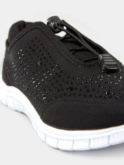 Yours Curve Black Extra Wide Fit Titania Gem Trainers