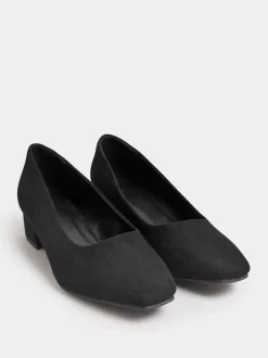 Yours Curve Black Extra Wide Fit Faux Suede Block Heel Court Shoes In Extra Wide Fit