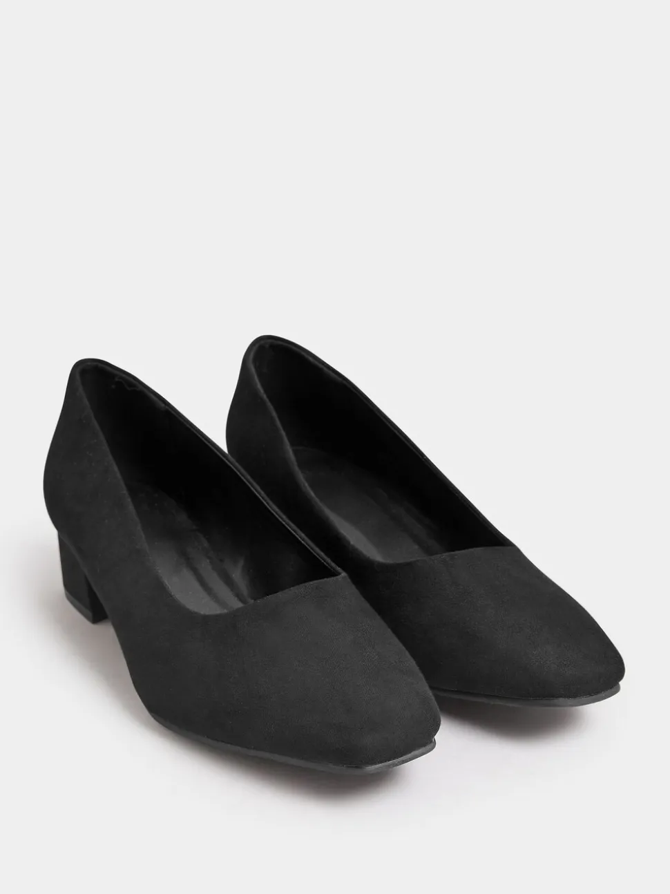 Yours Curve Black Extra Wide Fit Faux Suede Block Heel Court Shoes In Extra Wide Fit