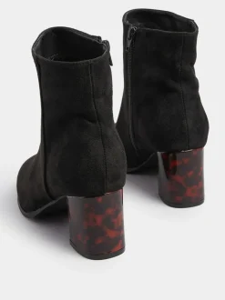 Yours Curve Black Extra-Wide Fit Tortoise Shell Block Heel Boots