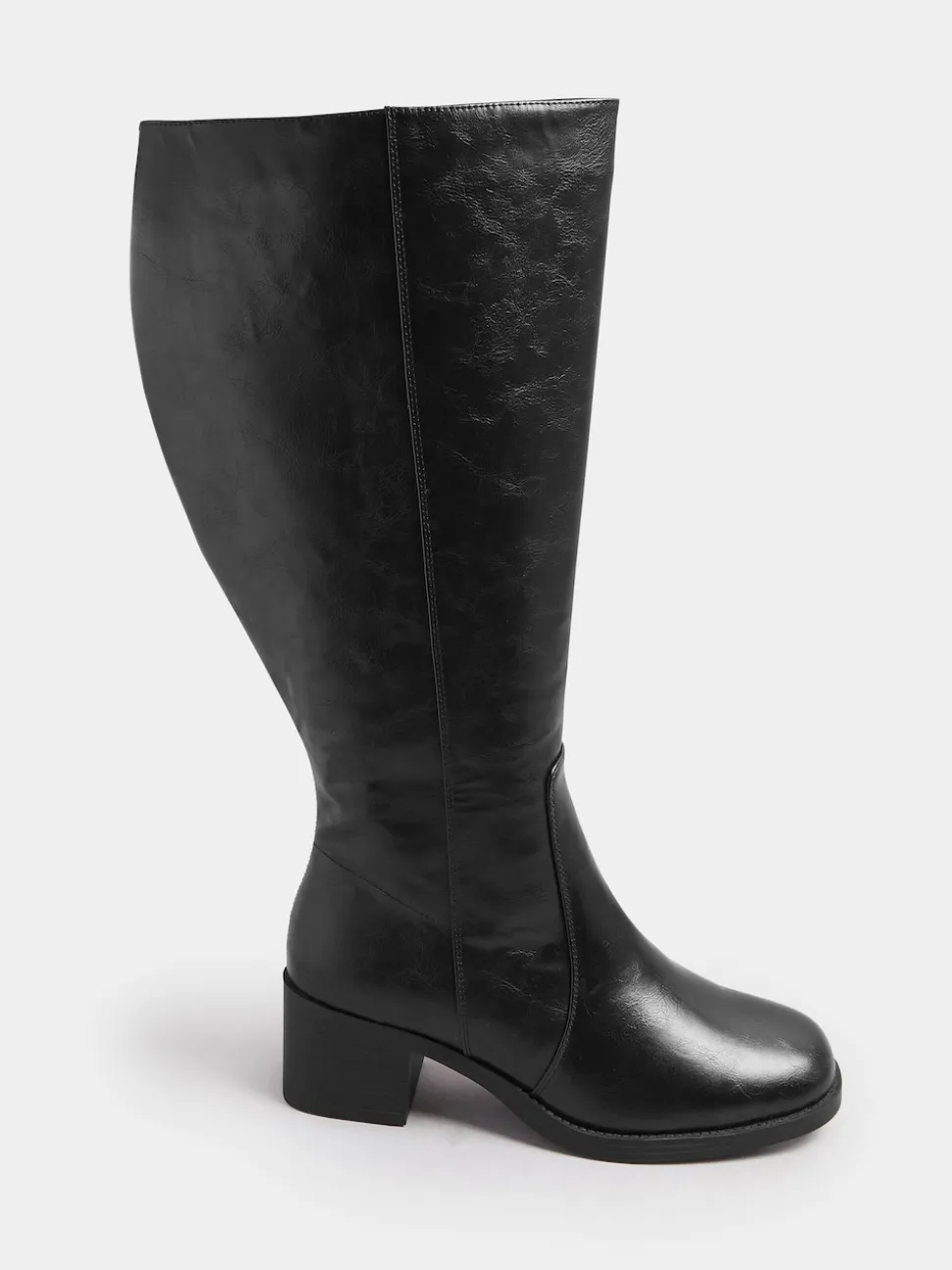 Yours Curve Black Extra-Wide Fit Square Toe Knee Block Boots