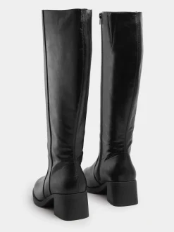 Yours Curve Black Extra-Wide Fit Square Toe Knee Block Boots