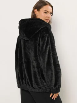 Yours Curve Black Faux Fur Zip Thru Hooded Fleece