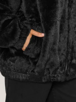 Yours Curve Black Faux Fur Zip Thru Hooded Fleece