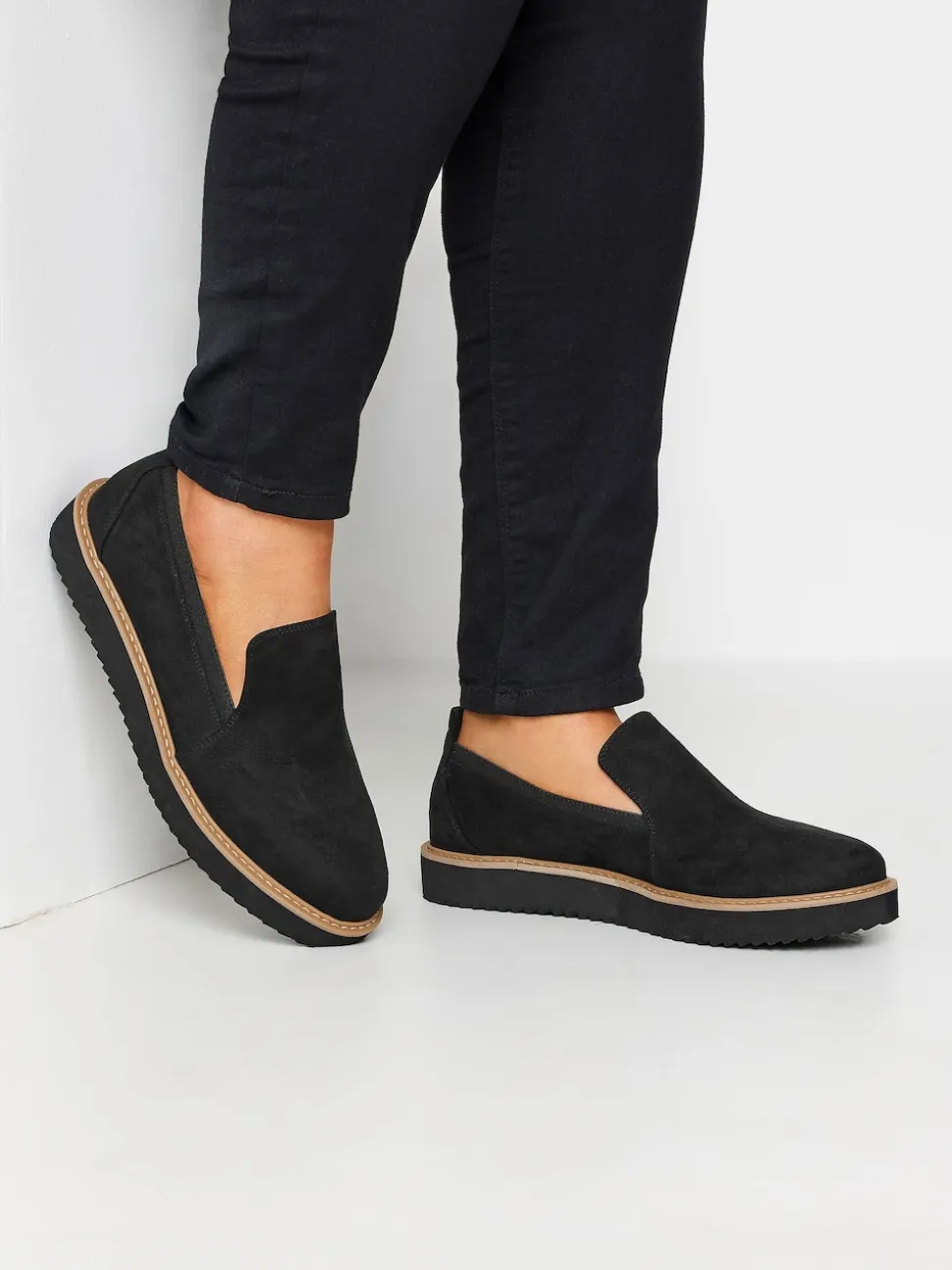 Yours Curve Black Faux Suede Slip On Loafers In Extra Wide EEE Fit