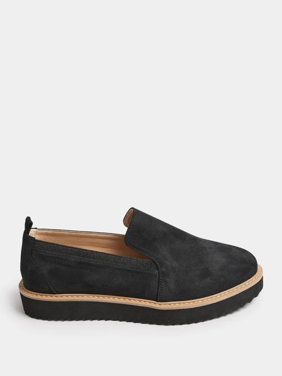 Yours Curve Black Faux Suede Slip On Loafers In Extra Wide EEE Fit