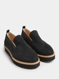 Yours Curve Black Faux Suede Slip On Loafers In Extra Wide EEE Fit