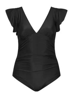 Yours Curve Black Frill Sleeve Swimsuit