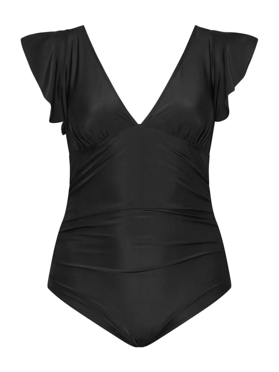 Yours Curve Black Frill Sleeve Swimsuit