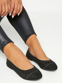 Yours Curve Black Ground Wide Fit Blaise Ballerinas