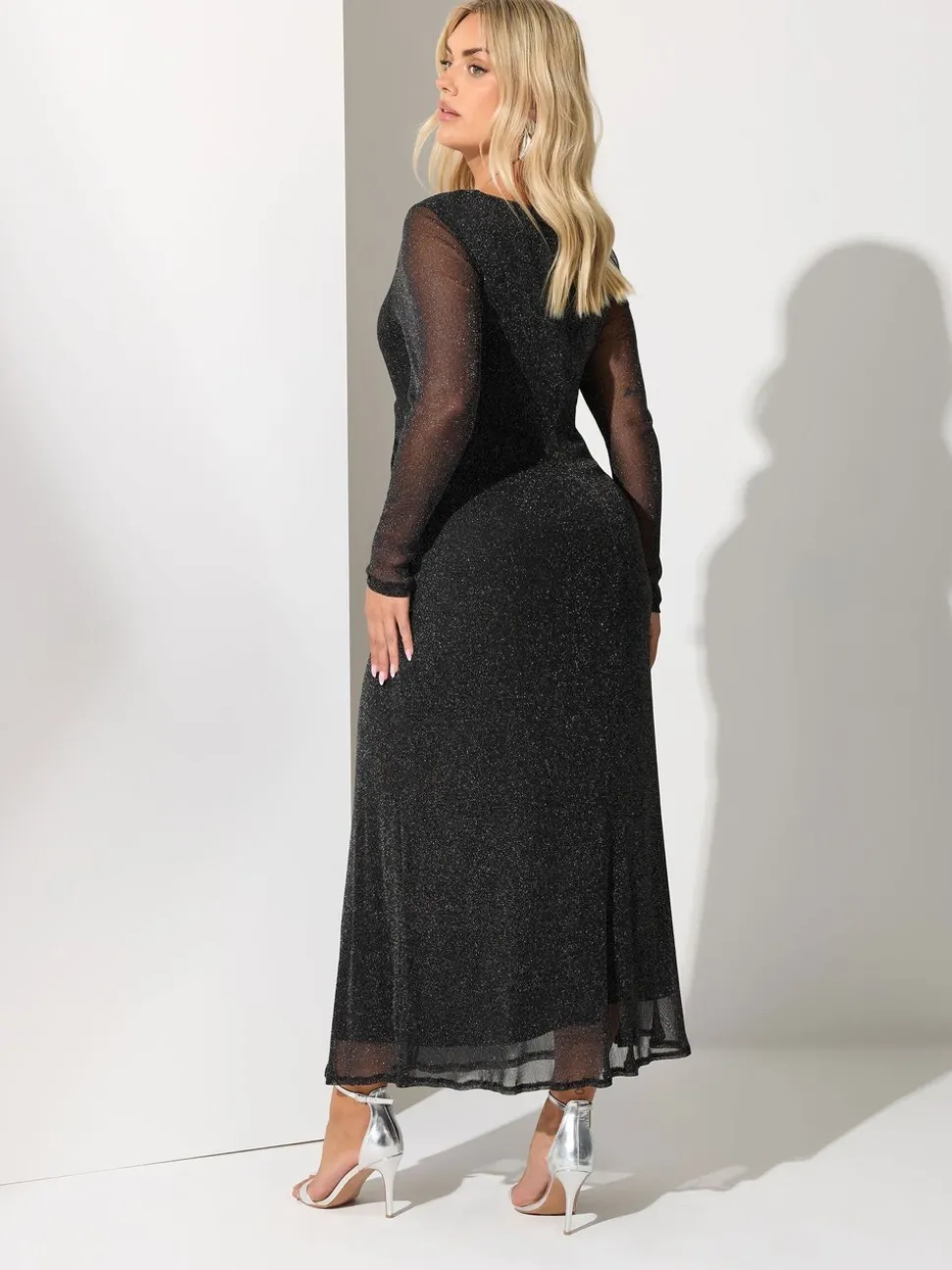Yours Curve Black London Metallic Twist Front Maxi Dress