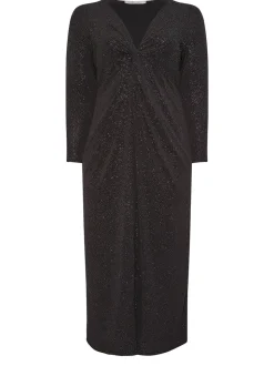 Yours Curve Black London Glitter Long Sleeve Knot Maxi Dress