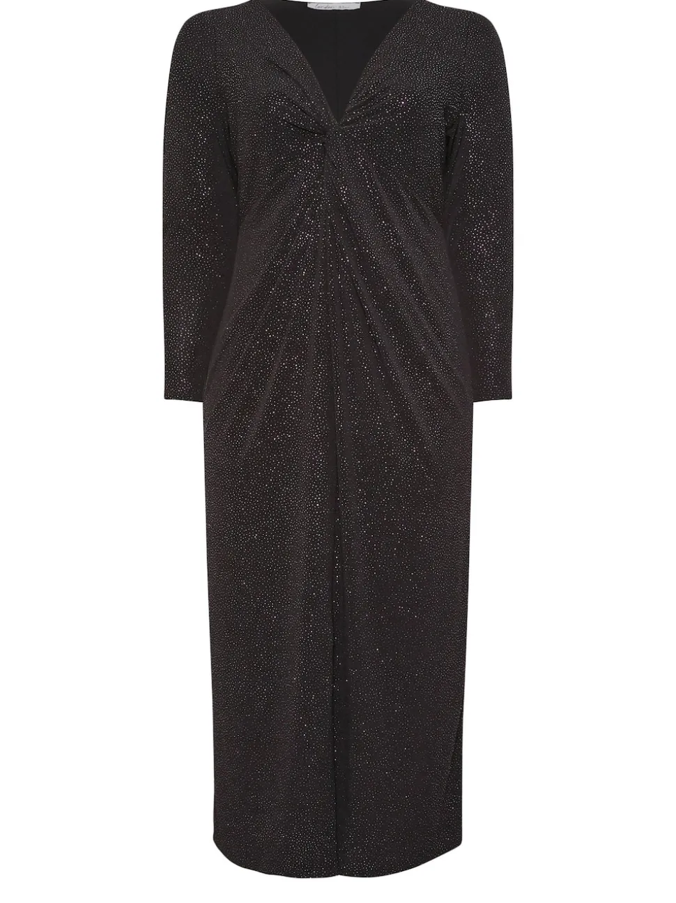 Yours Curve Black London Glitter Long Sleeve Knot Maxi Dress