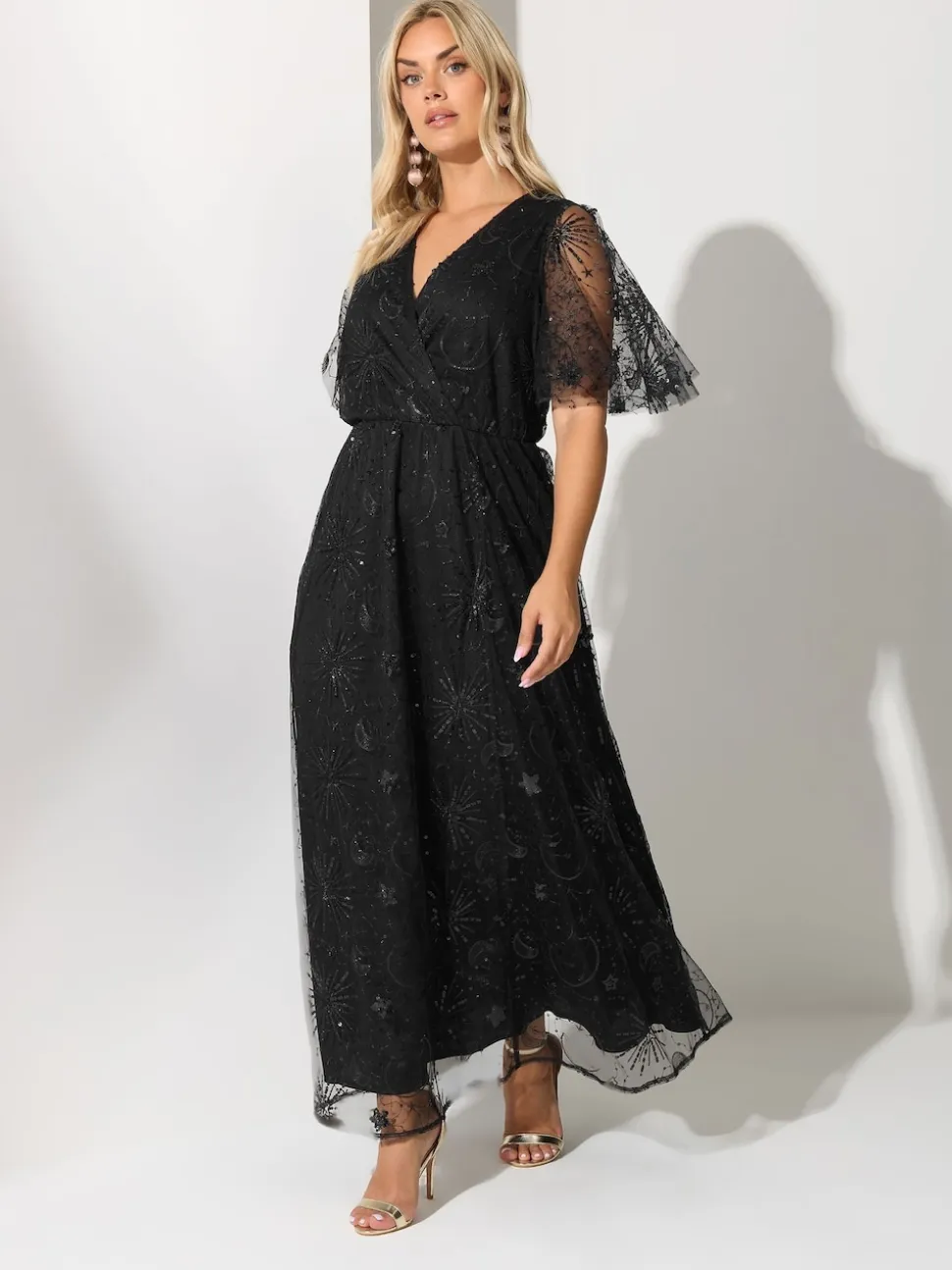 Yours Curve Black London Sequin Celestial Wrap Maxi Dress