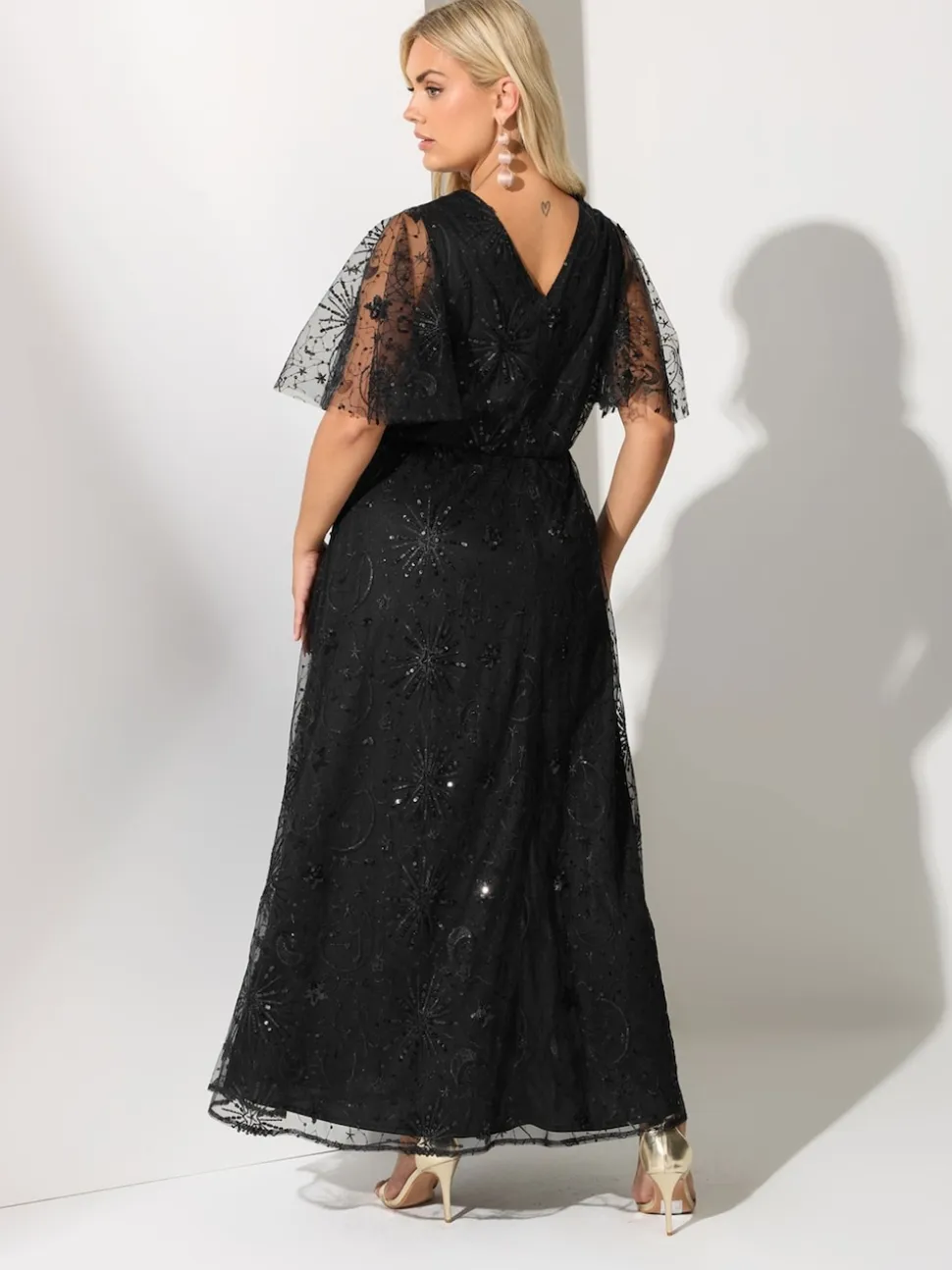 Yours Curve Black London Sequin Celestial Wrap Maxi Dress