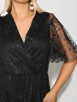 Yours Curve Black London Sequin Celestial Wrap Maxi Dress