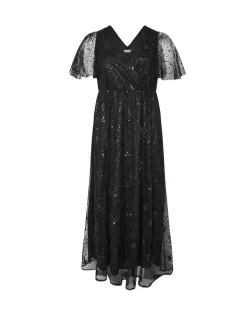 Yours Curve Black London Sequin Celestial Wrap Maxi Dress