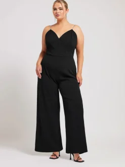 Yours Curve Black LONDON Diamante Corset Jumpsuit