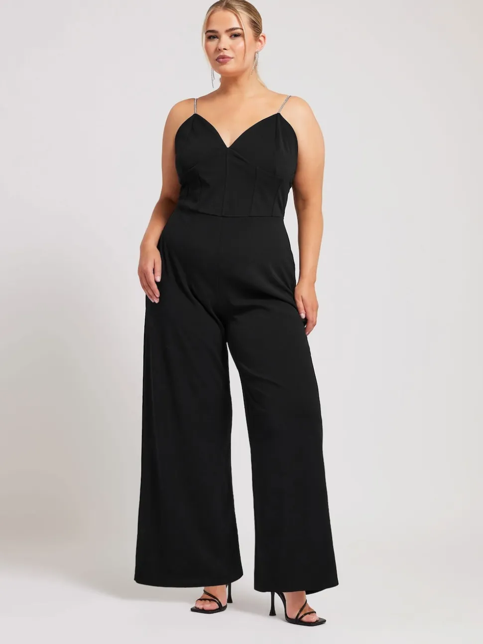 Yours Curve Black LONDON Diamante Corset Jumpsuit