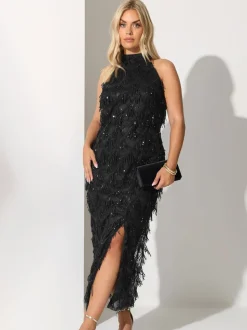 Yours Curve Black London Sequin Tassle Choker Dress
