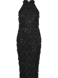 Yours Curve Black London Sequin Tassle Choker Dress