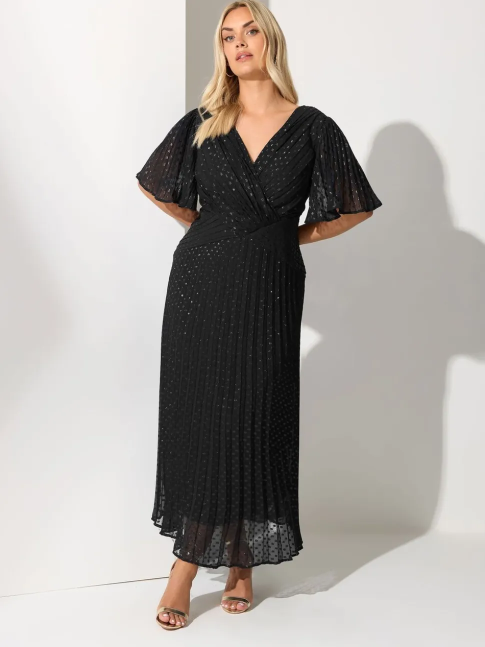 Yours Curve Black London Metallic Pleated Wrap Dress