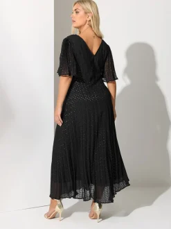 Yours Curve Black London Metallic Pleated Wrap Dress